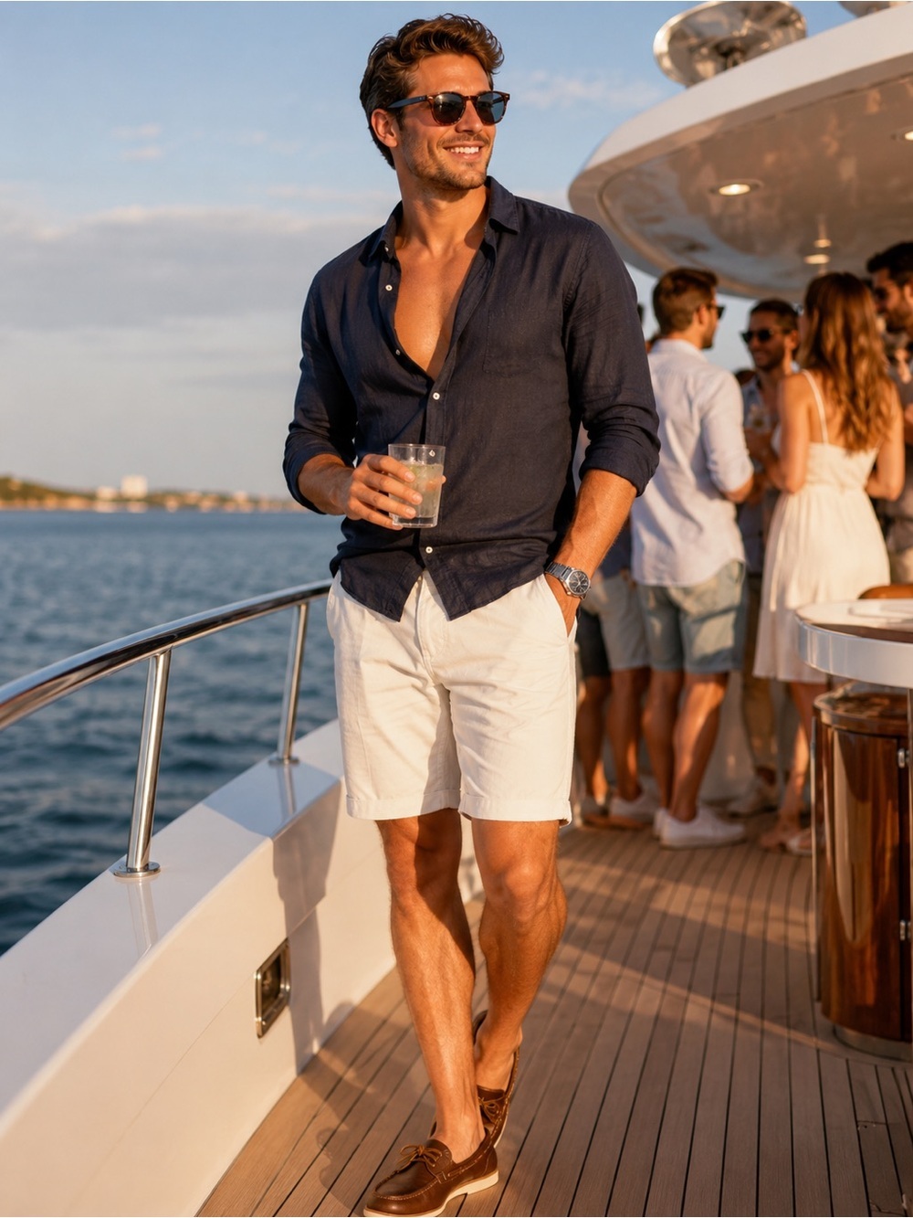 George Beige Casual Shorts with Navy Brand Tag